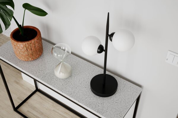 Tischleuchte Metall Glas 55 cm hoch Schwarz Weiß