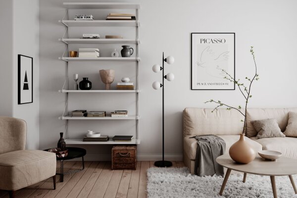 Lampadaire Salon 160 cm noir blanc métal verre 4x G9