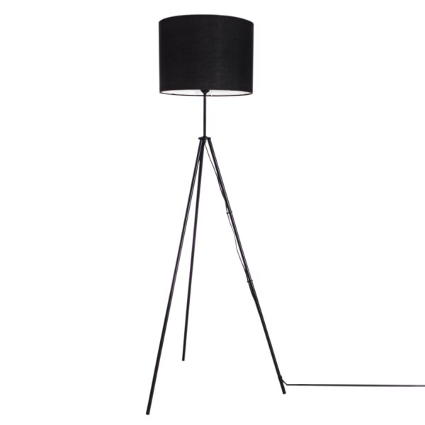 Lampadaire métal tissu 145 cm de haut trépied noir E27