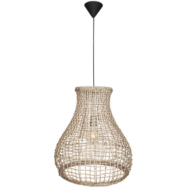 Hängelampe Korb Boho 49 cm breit E27 aus Seegras Metall