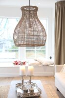 Hängelampe Korb Boho 49 cm breit E27 aus Seegras Metall