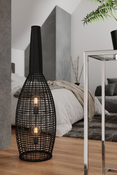 Stehlampe klein 120 cm Schwarz E27 aus Seegras Korb
