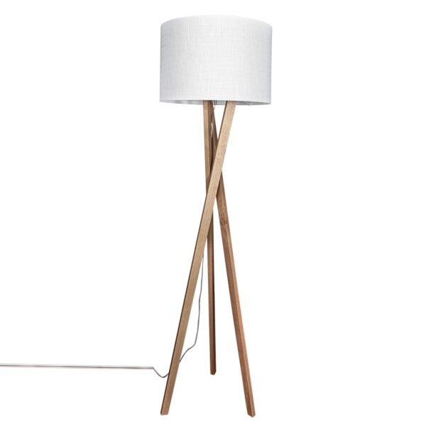 Lampadaire bois tissu E27 160 cm trépied chêne blanc