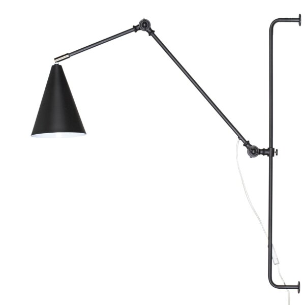 Wandleuchte mit Kabel Schalter Metall Gelenkarm Schwarz E27