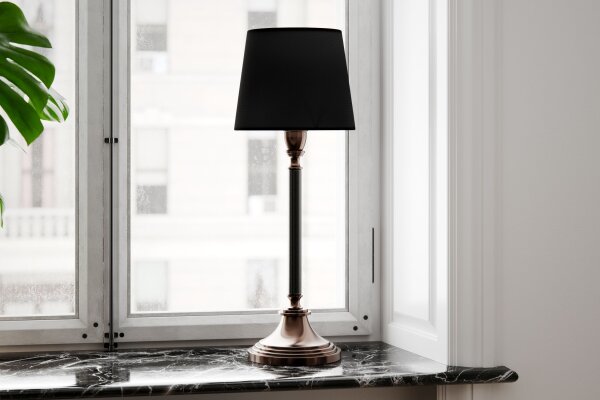 Tischlampe Stoff Metall E27 59,5 cm in Schwarz Silber