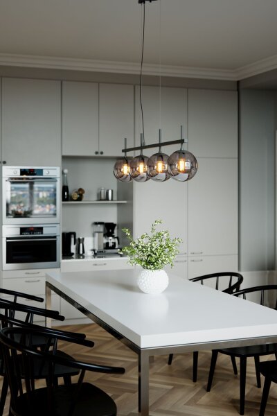 Suspension Noir Gris L : 117 cm Métal Verre fumé 4x E27