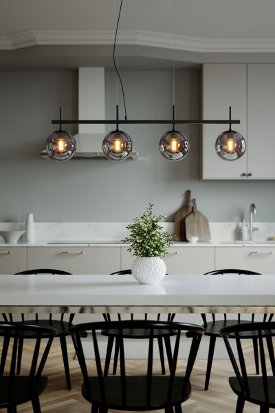 Suspension Noir Gris L : 117 cm Métal Verre fumé 4x E27