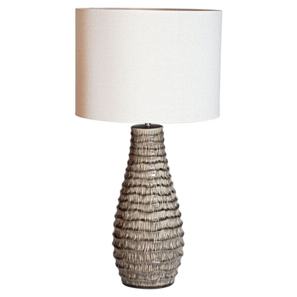 Nachttischlampe Stoff Keramik 74 cm hoch Braun Weiß E27