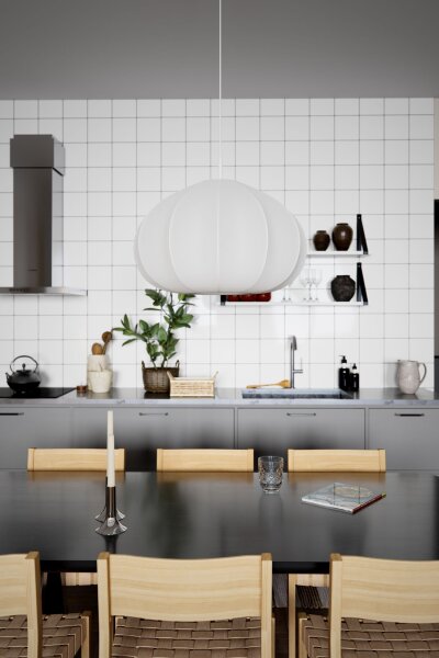 Suspension Tissu Métal E27 L : 60 cm H : max. 120 cm Blanc