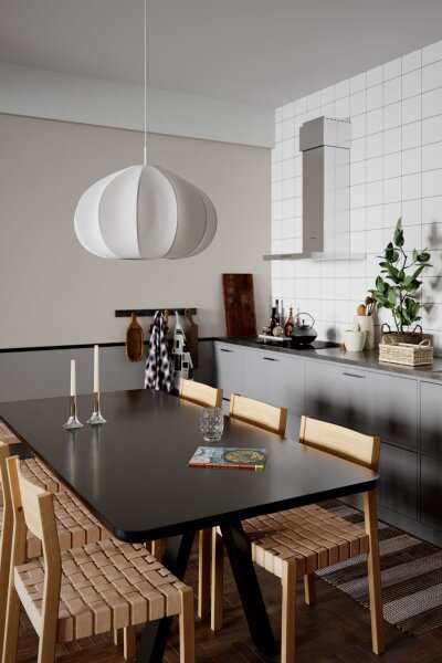 Suspension Tissu Métal E27 L : 60 cm H : max. 120 cm Blanc