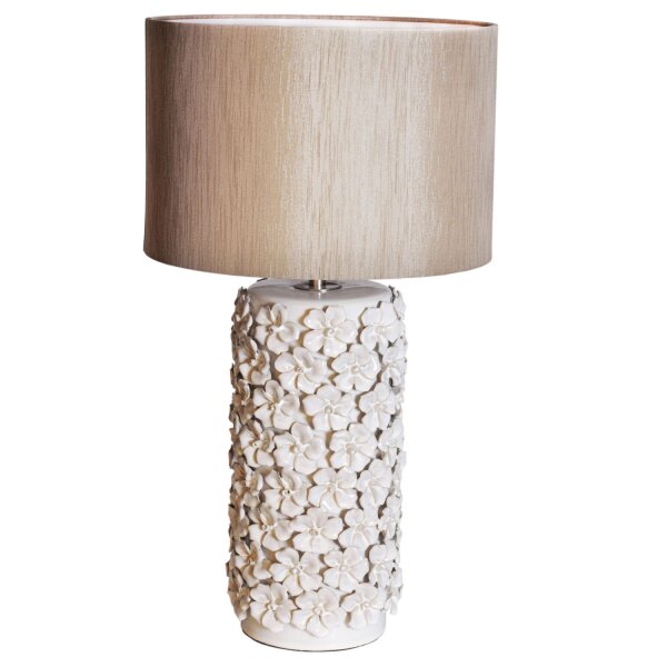 Tischlampe Keramik Stoff 54,5 cm hoch Beige E27 Floral