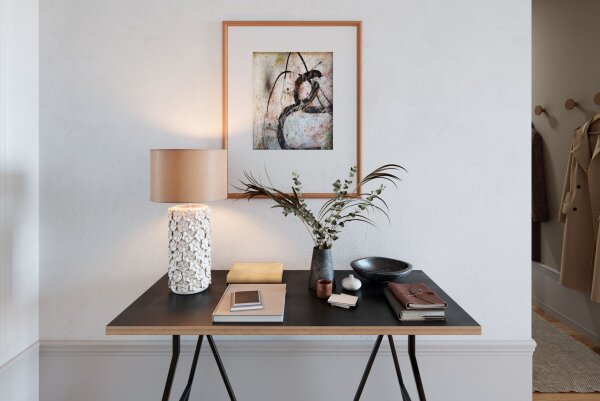 Tischlampe Keramik Stoff 54,5 cm hoch Beige E27 Floral