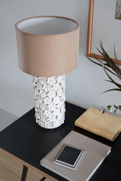 Tischlampe Keramik Stoff 54,5 cm hoch Beige E27 Floral