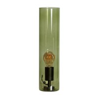 Tischleuchte Glas Zylinder 40 cm hoch Gr&uuml;n E27 Kabelschalter