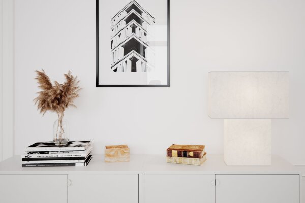 Lampe de table blanc papier métal hauteur 40 cm 2x E27