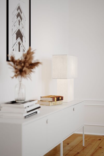 Lampe de table blanc papier métal hauteur 40 cm 2x E27