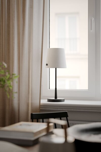 Tischlampe Metall Stoff 48,5 cm hoch E27 Schwarz Weiß