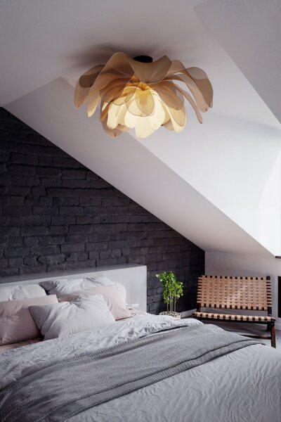 Deckenlampe Stoff Metall B: 80 cm biegsam in Natur E27