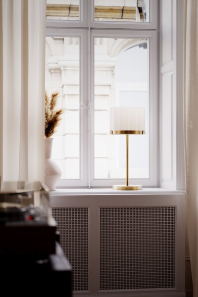 Lampe de table verre métal E27 55 cm en laiton blanc rond
