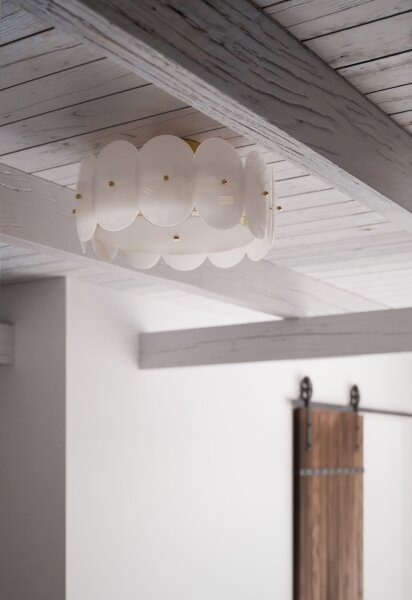 Lampe de plafonnier métal verre E27 D : 53 cm en laiton blanc rond