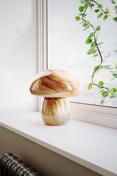Lampe de table verre 30 cm de haut marbré brun E27 design champignon