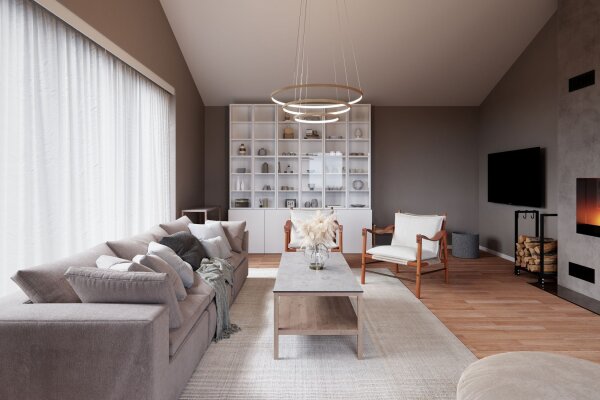 Lustre LED L : 80 cm 3 anneaux bois 2700 K blanc chaud
