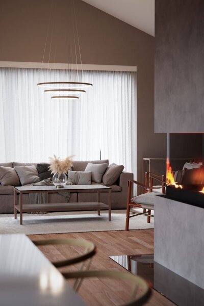 Lustre LED L : 80 cm 3 anneaux bois 2700 K blanc chaud