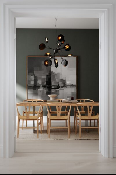 Pendelleuchte Metall Glas 80 cm breit Schwarz Gold 8x G9