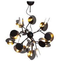 Suspension m&eacute;tal verre largeur 80 cm noir or 8x G9