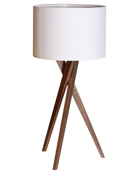 Tischleuchte Dreibein Stoff Holz 55 cm E27 Walnuss Weiß