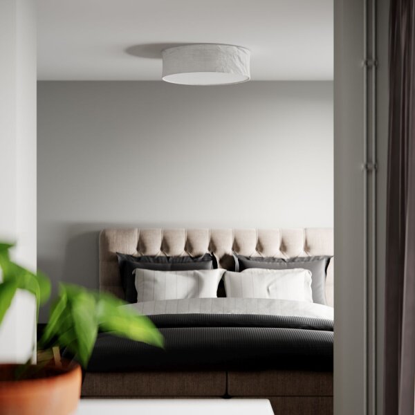 Deckenlampe D: 60 cm rund Modern Weiß Metall Stoff E27