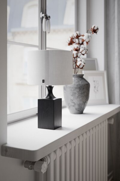 Tischlampe Holz Stoff 41 cm Schwarz Weiß für E27