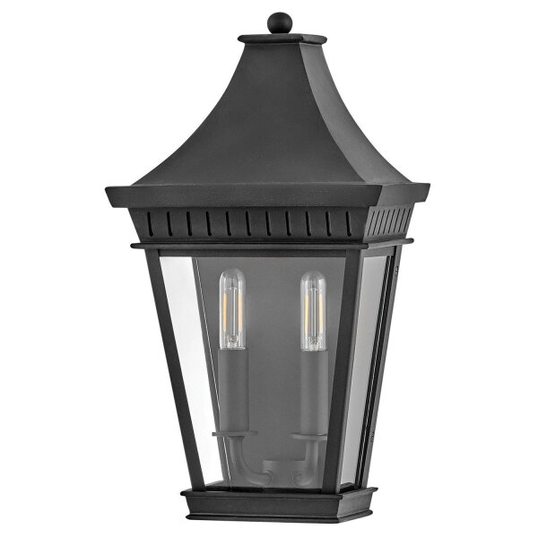 Wandlampe außen Schwarz E14 IP44 H: 39,4 cm Aluminium Glas