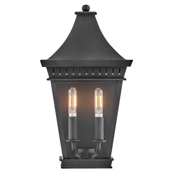 Wandlampe außen Schwarz E14 IP44 H: 39,4 cm Aluminium Glas