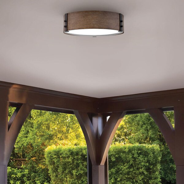Lampe dextérieur ronde D : 38,1 cm IP44 E14 aspect bois faible éblouissement