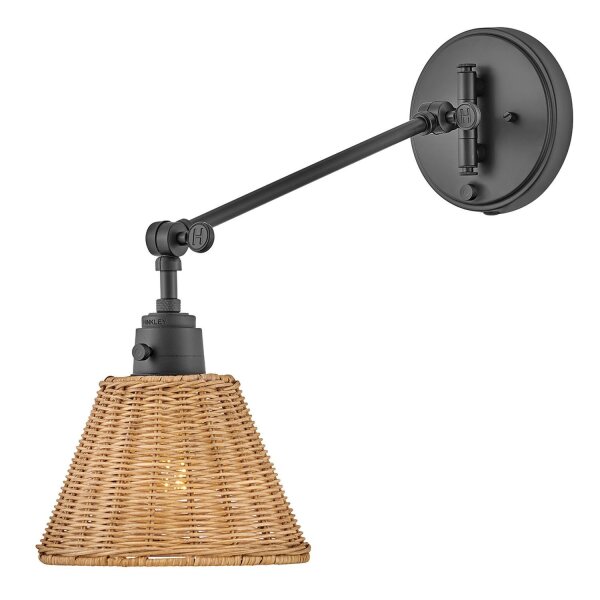 Applique murale rotin métal bras articulé pivotant E27 pour lire
