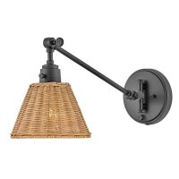 Wandlampe Rattan Metall Gelenkarm schwenkbar E27 zum Lesen