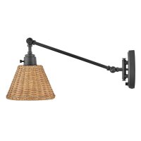Wandlampe Rattan Metall Gelenkarm schwenkbar E27 zum Lesen