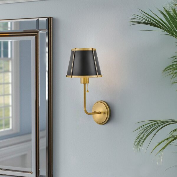 Wandlampe mit Schalter 40cm hoch E27 Metall in Messing Schwarz