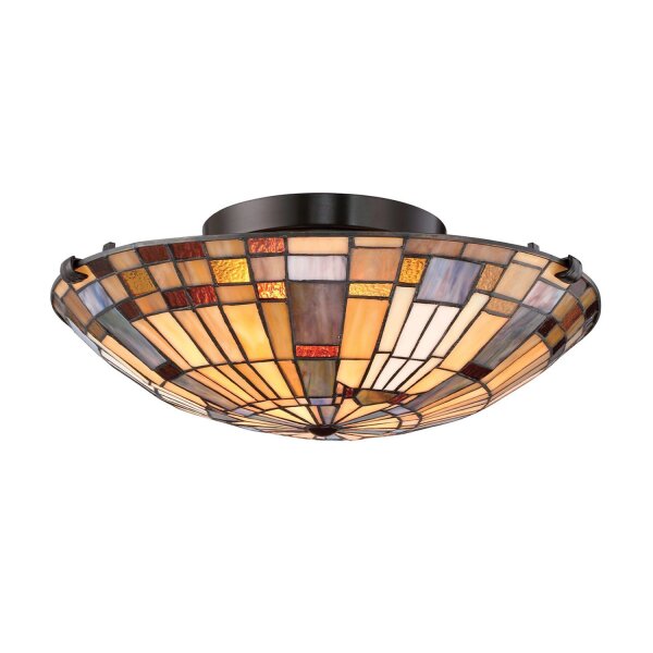 Deckenlampe Tiffany Stil rund Ø 40,7 cm Metall Glas 2x E27