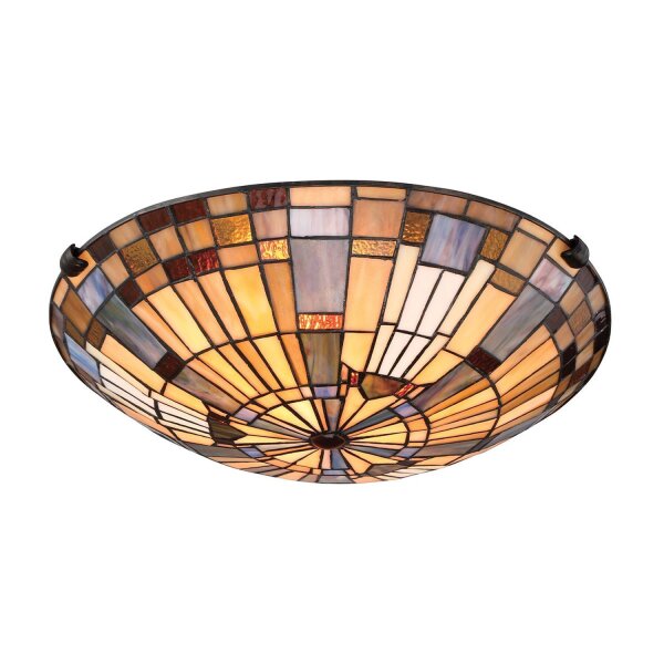 Deckenlampe Tiffany Stil rund Ø 40,7 cm Metall Glas 2x E27