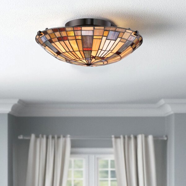 Deckenlampe Tiffany Stil rund Ø 40,7 cm Metall Glas 2x E27