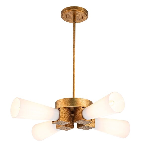 Deckenleuchte Metall Glas B: 66 cm in Gold Antik Weiß