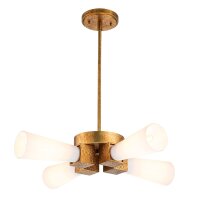 Deckenleuchte Metall Glas B: 66 cm in Gold Antik Weiß