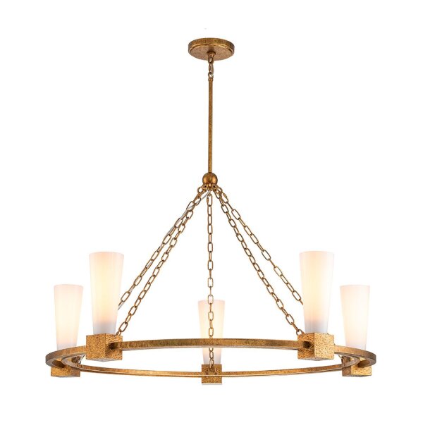 Lustre rond D : 106 cm E27 métal verre en or antique blanc