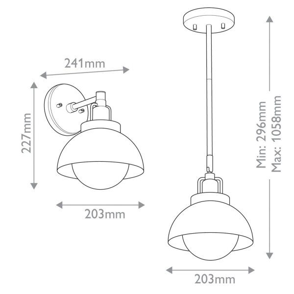 Lampe dintérieur 3 en 1 mur plafond suspension noir métal verre