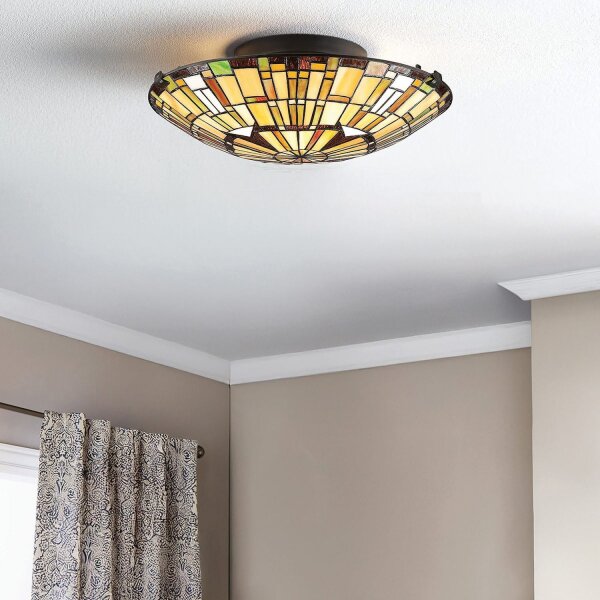 Deckenleuchte Tiffany Stil Buntglas Ø 42 cm rund 2x E27