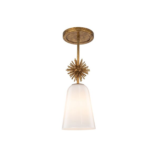 Suspension verre métal Ø 18,4 cm E27 or antique blanc