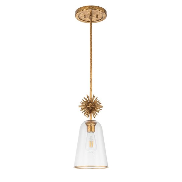 Lampe à suspendre verre métal L : 18,4 cm E14 réglable or antique