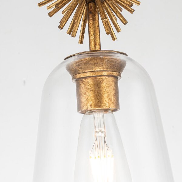 Lampe à suspendre verre métal L : 18,4 cm E14 réglable or antique
